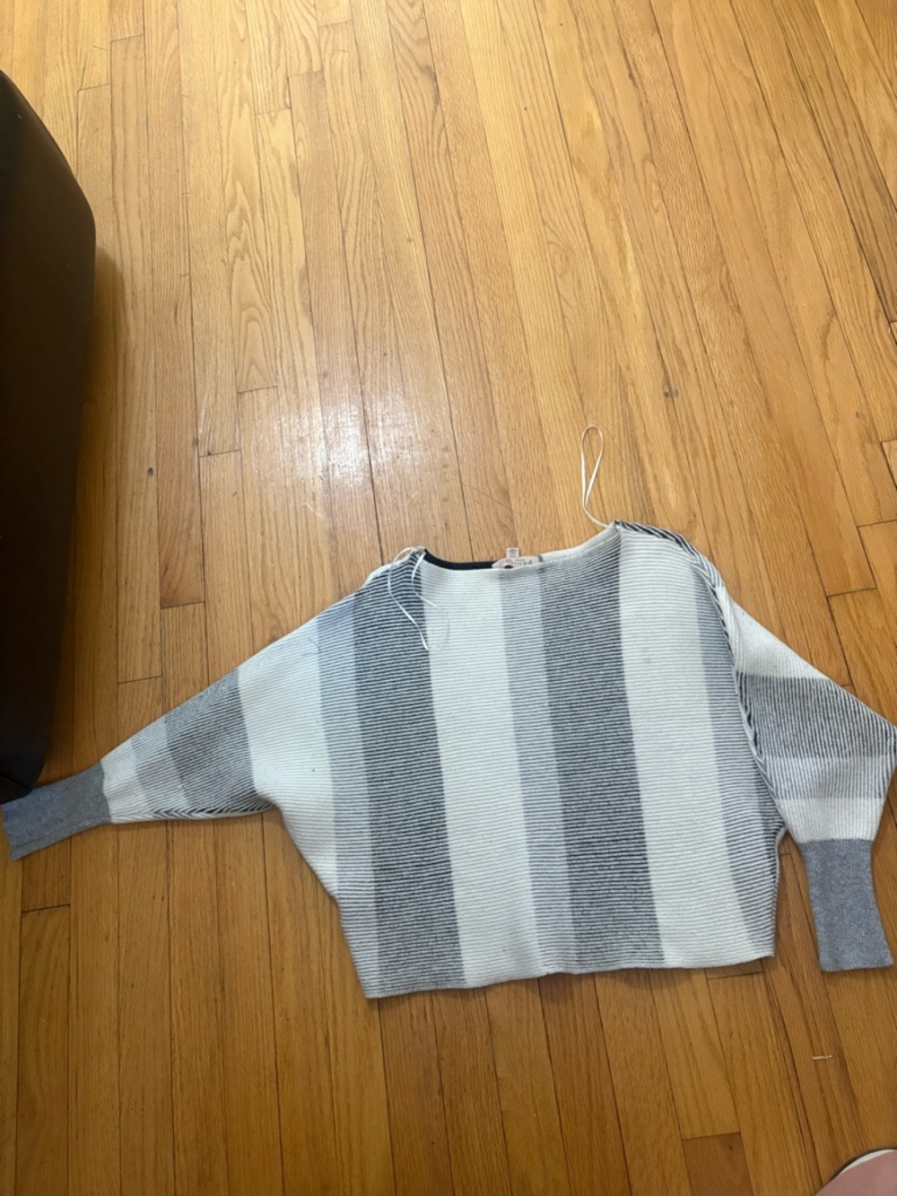 Philosophy Gray and White Striped Boatneck Sweater